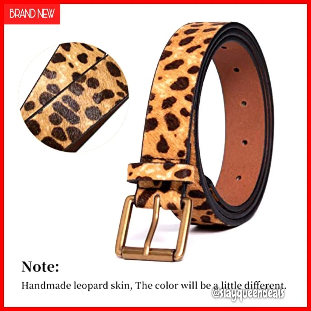 Genuine Suede Leather Belt for Jeans, Adjustable Buckle, Size M